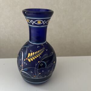Cobalt Blue Hand Blown Glass Vase Fish Design